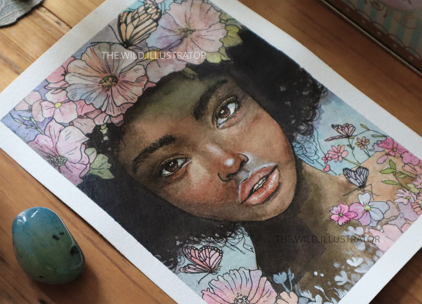 Small original watercolor painting in a cozy, nature-inspired setting, perfect for art collectors and botanical lovers.