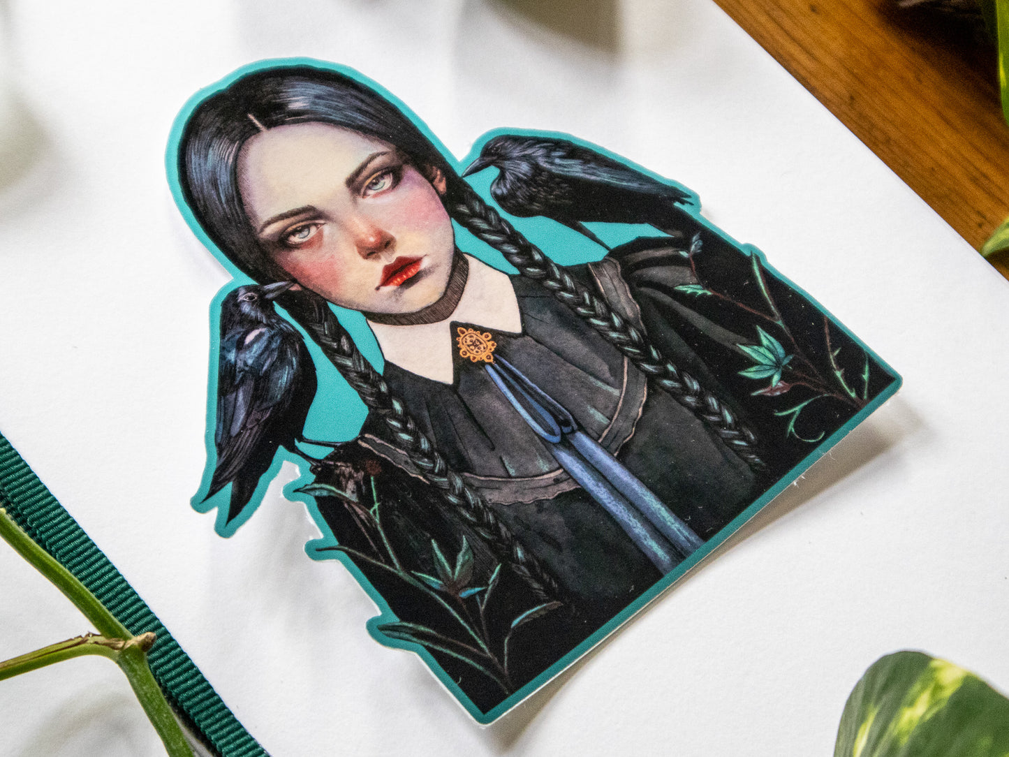 Dark Bloom – a gothic floral sticker inspired by Wednesday Addams.