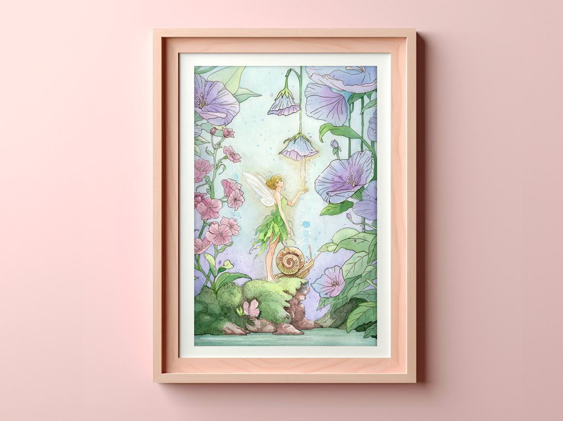 Art print "Morning Magic" inspired by Tinker Bell, soft morning light and optional gold hand-painted accents