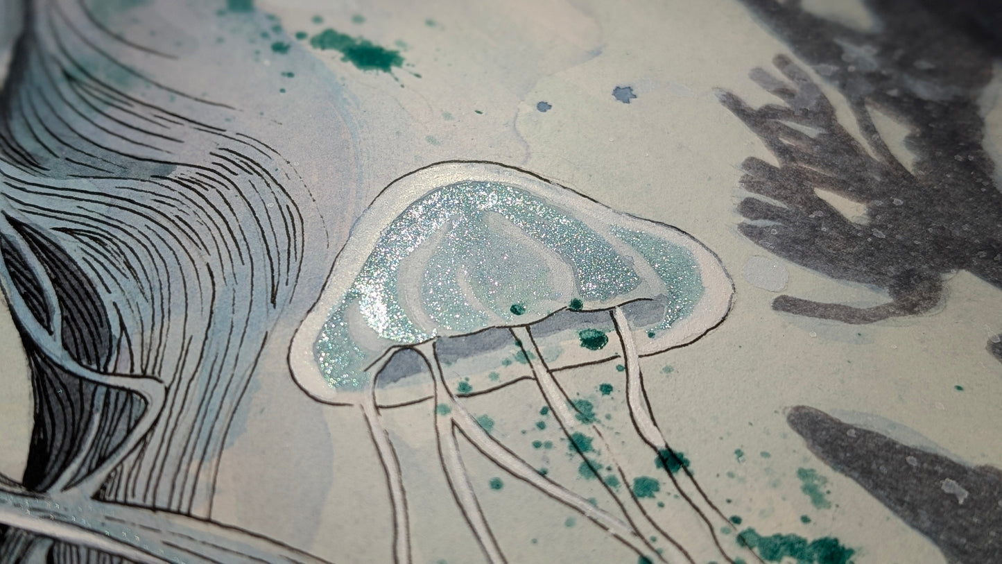 The Abyss Within | Original Ocean-Inspired Watercolor Painting Shimmering Details