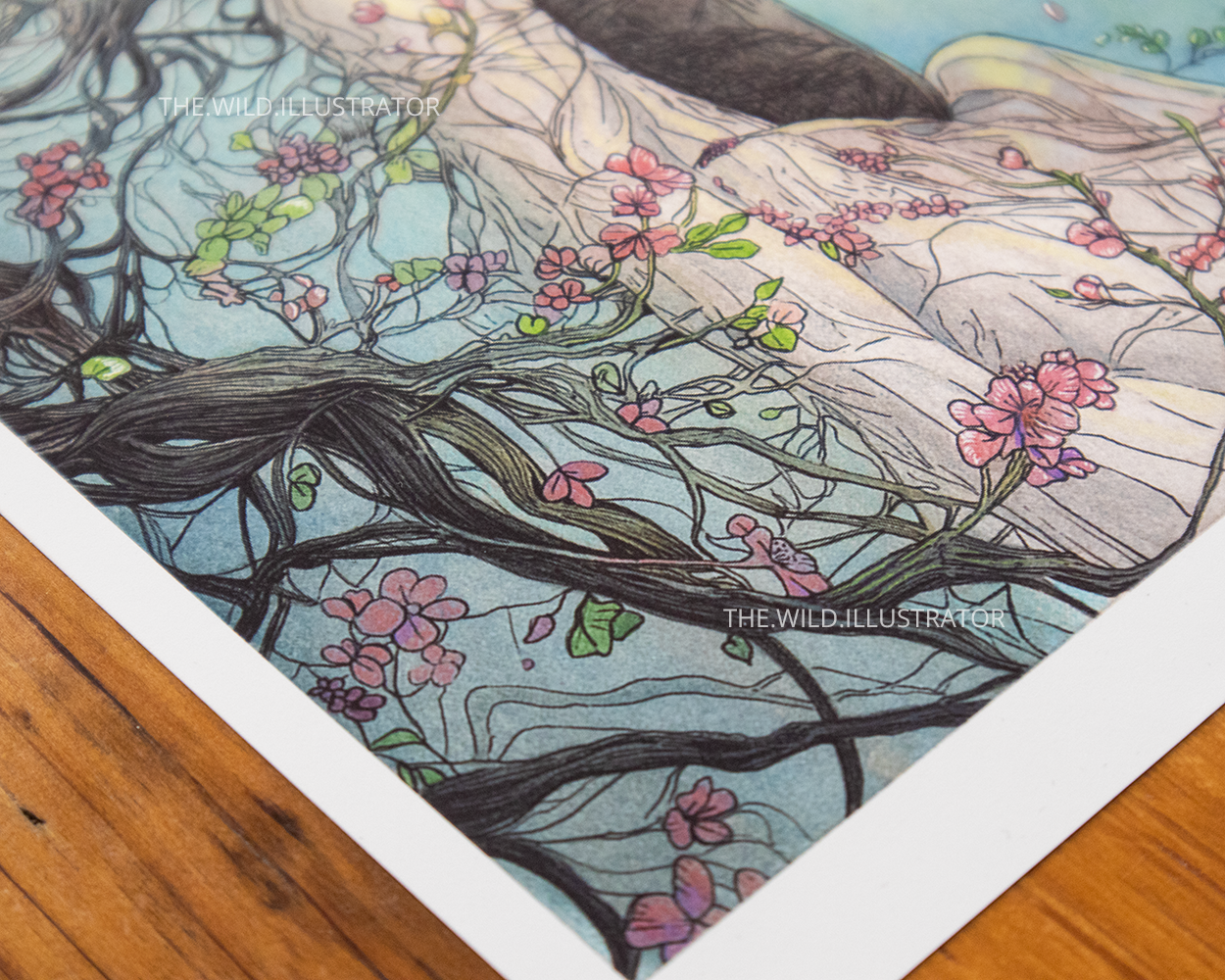 Art print of a poetic spirit inspired by cherry blossoms and spring energy.