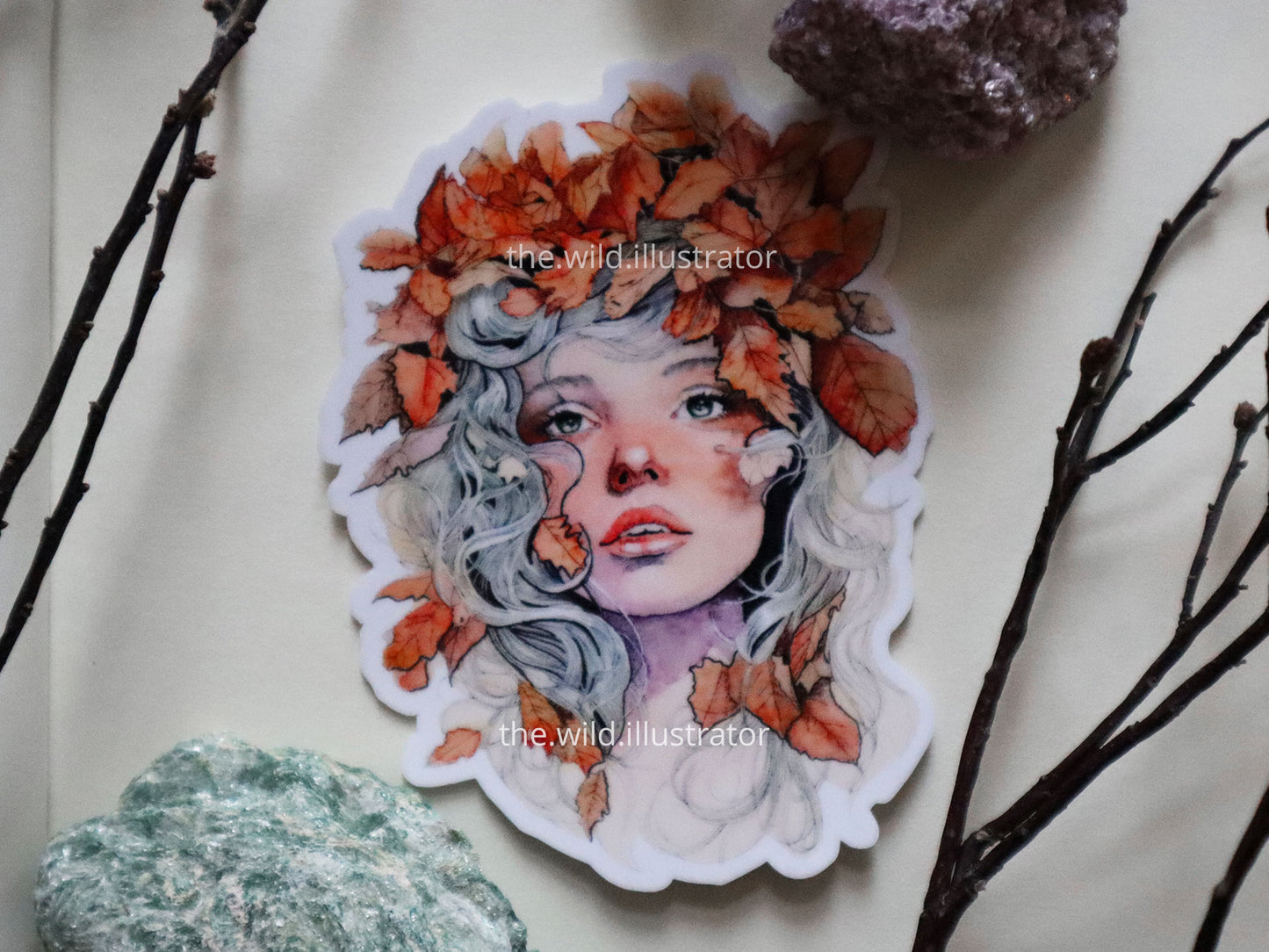 Whispers of Fall Sticker – Autumn Leaves & Feminine Nature Art
