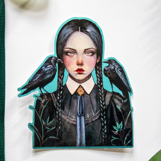 Dark Bloom – a gothic floral sticker inspired by Wednesday Addams.