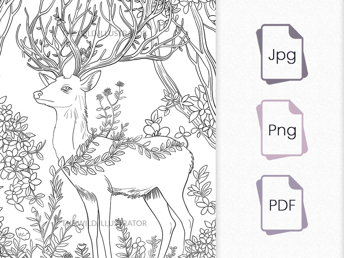 Majestic Forest Deer - Printable Coloring Page with Intricate Woodland Details