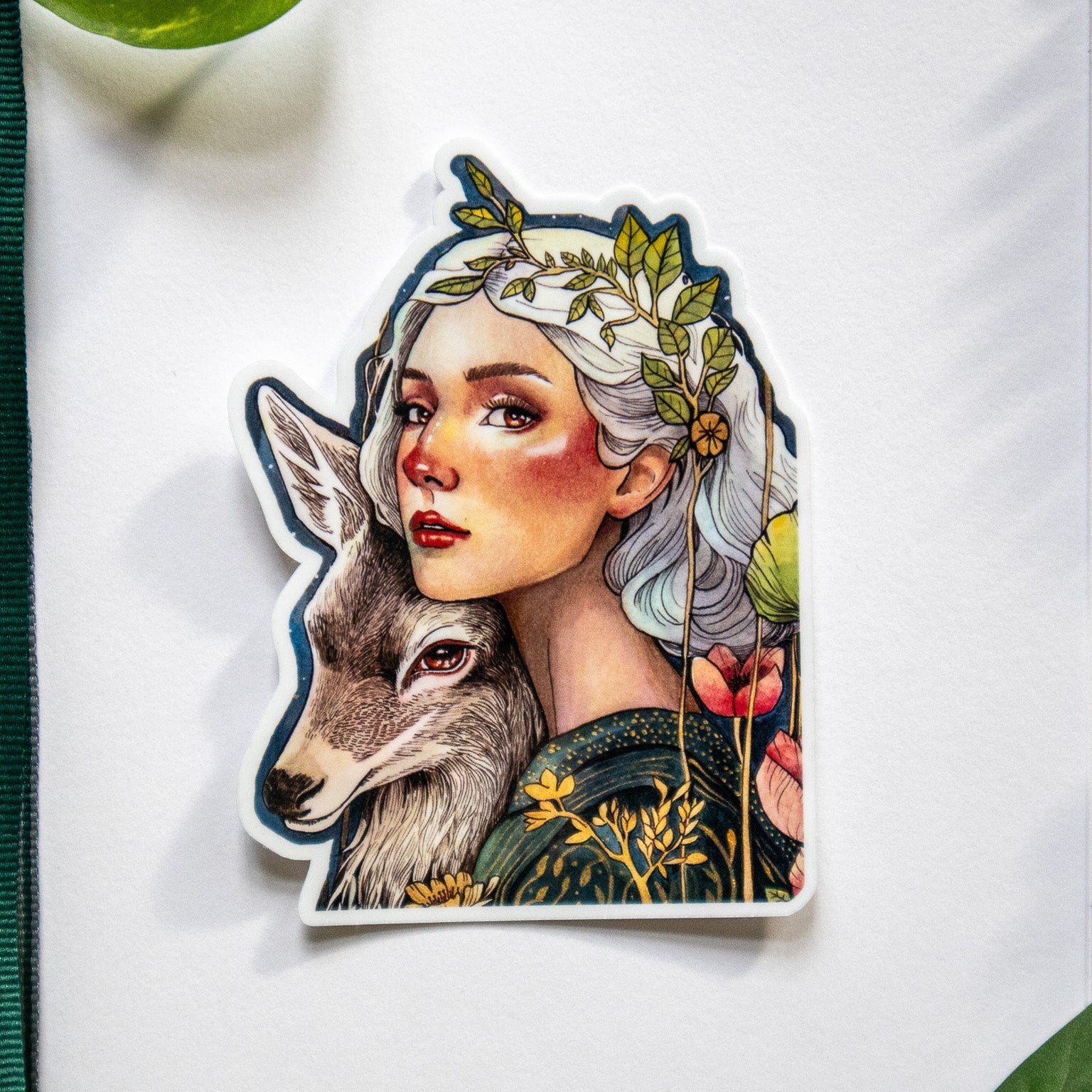 Golden Silence – Woman & Deer Autumn Sticker