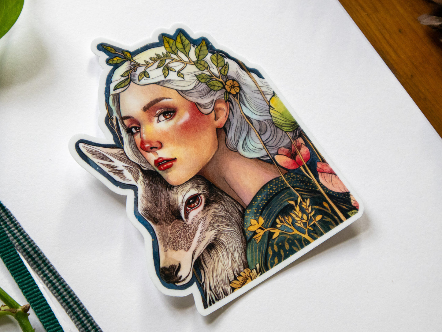 Golden Silence – Woman & Deer Autumn Sticker