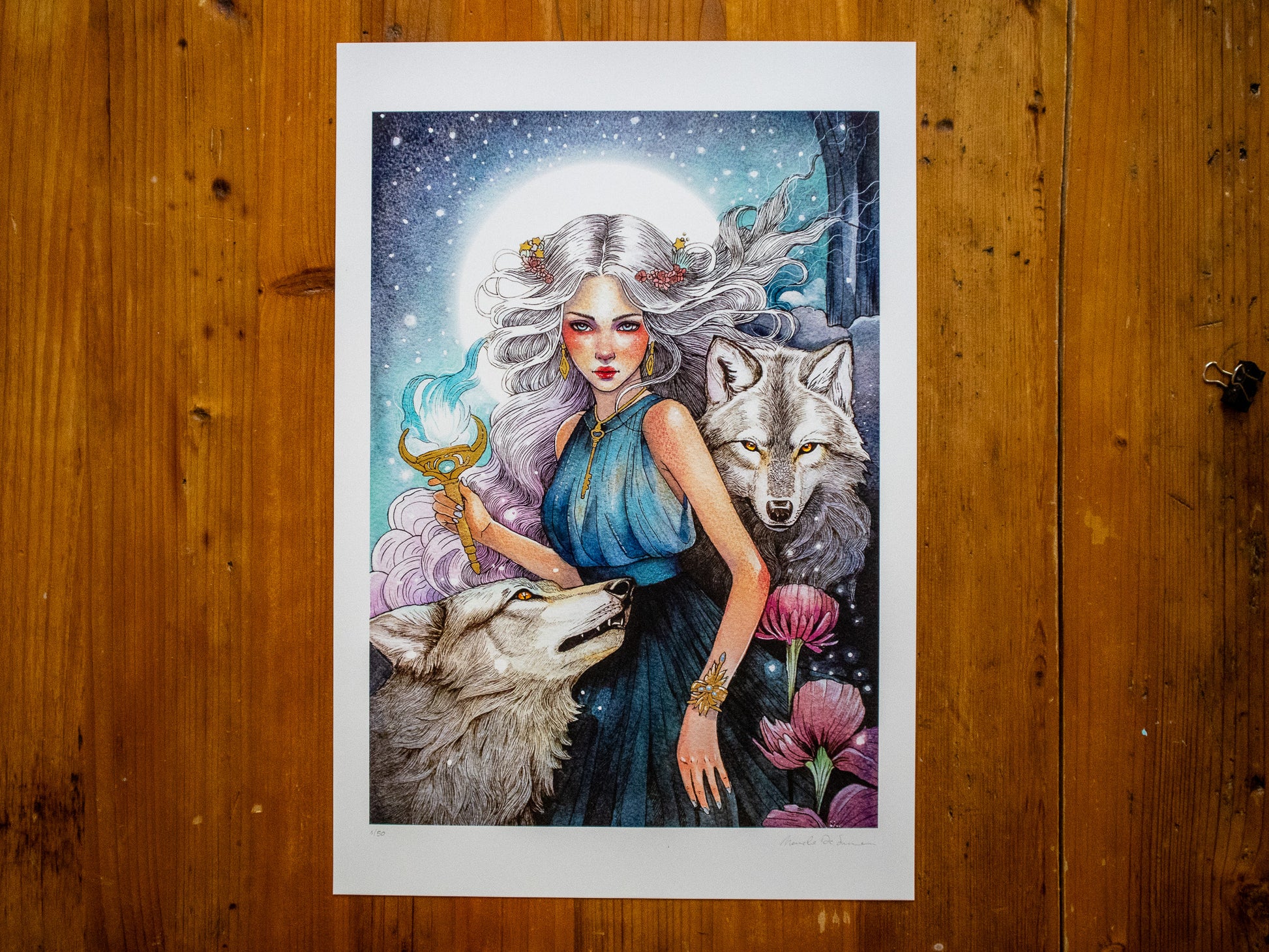 Hekate limited edition A3+ print, hand-embellished with gold ink, signed and numbered by The Wild Illustrator