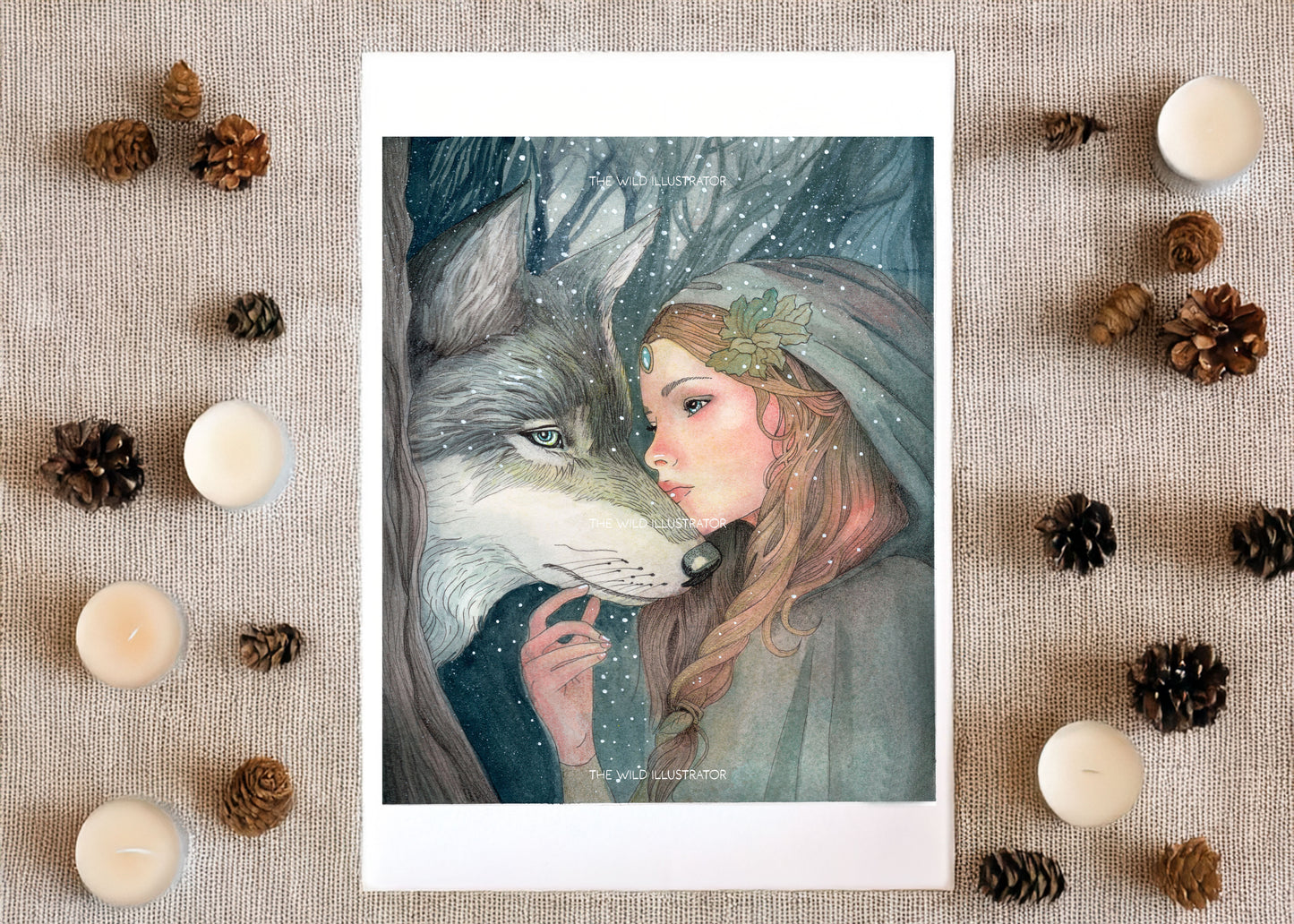 Spirit of the Wild: a mystical wolf art print symbolizing spiritual connection and natural beauty. 