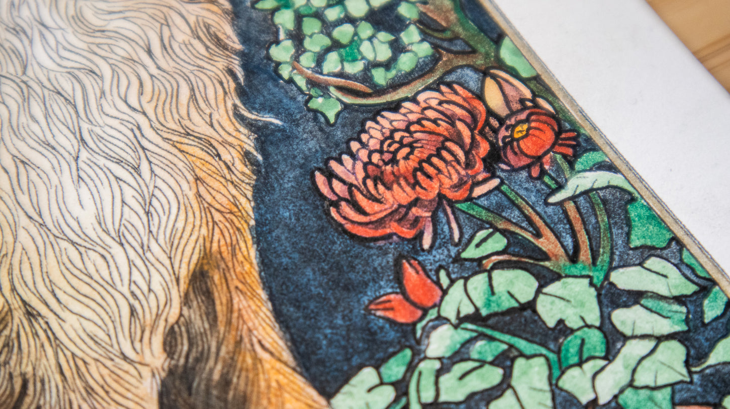 Original watercolor painting of a mystical fox spirit with metallic details, symbolizing intuition and transformation – Spirit of the Fox by The Wild Illustrator.