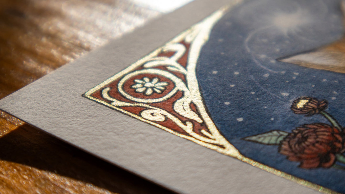 Close-up of Spirit of the Fox print metallic gold highlights shimmering on Hahnemühle Photo Rag 308 g/m²
