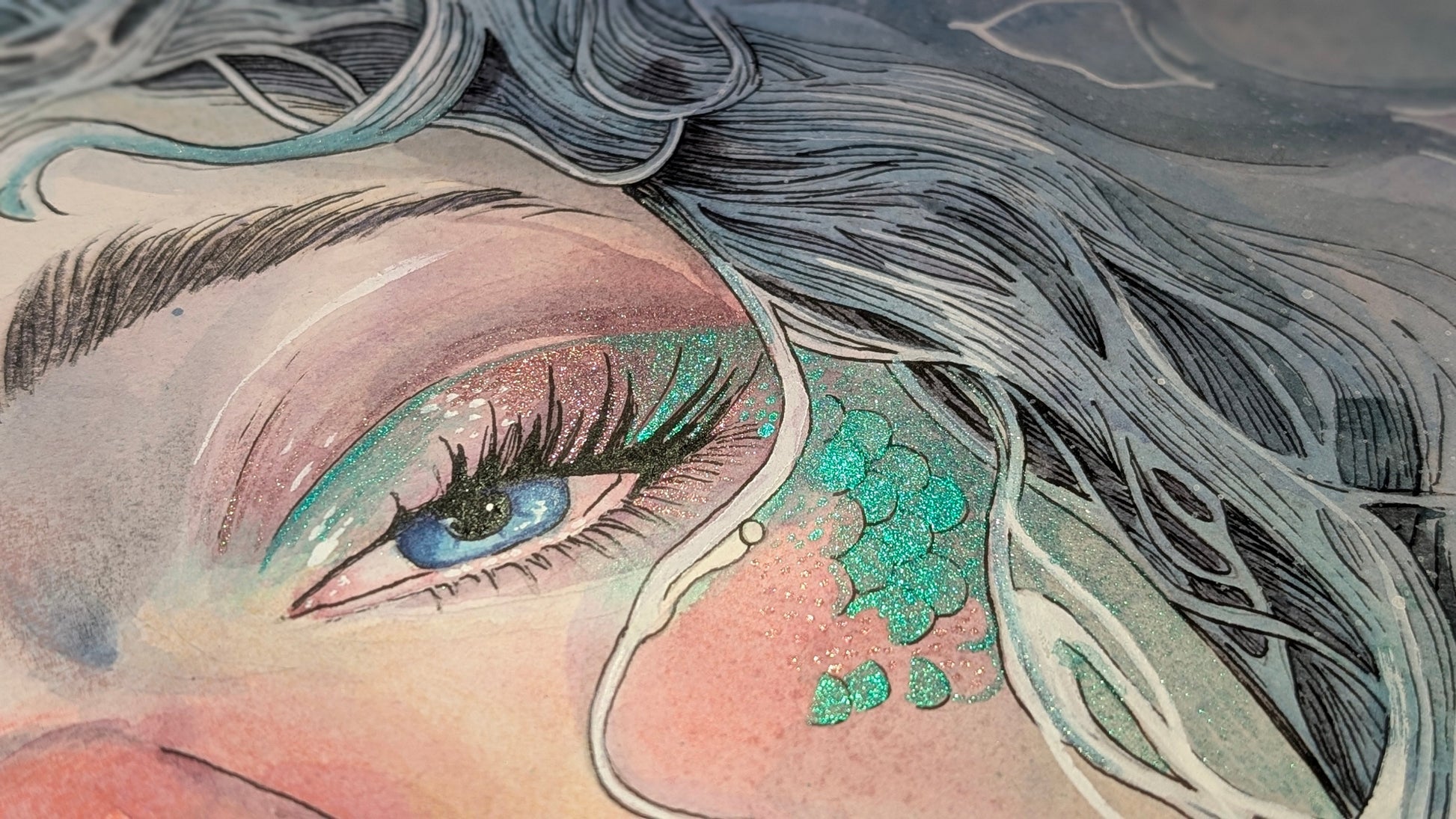 The Abyss Within | Original Ocean-Inspired Watercolor Painting Shimmering Details