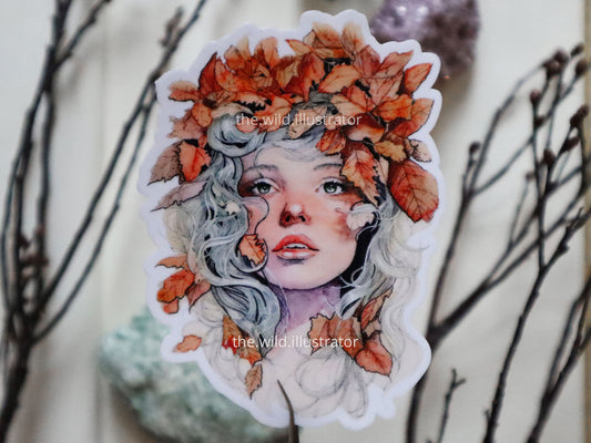 Whispers of Fall Sticker – Autumn Leaves & Feminine Nature Art