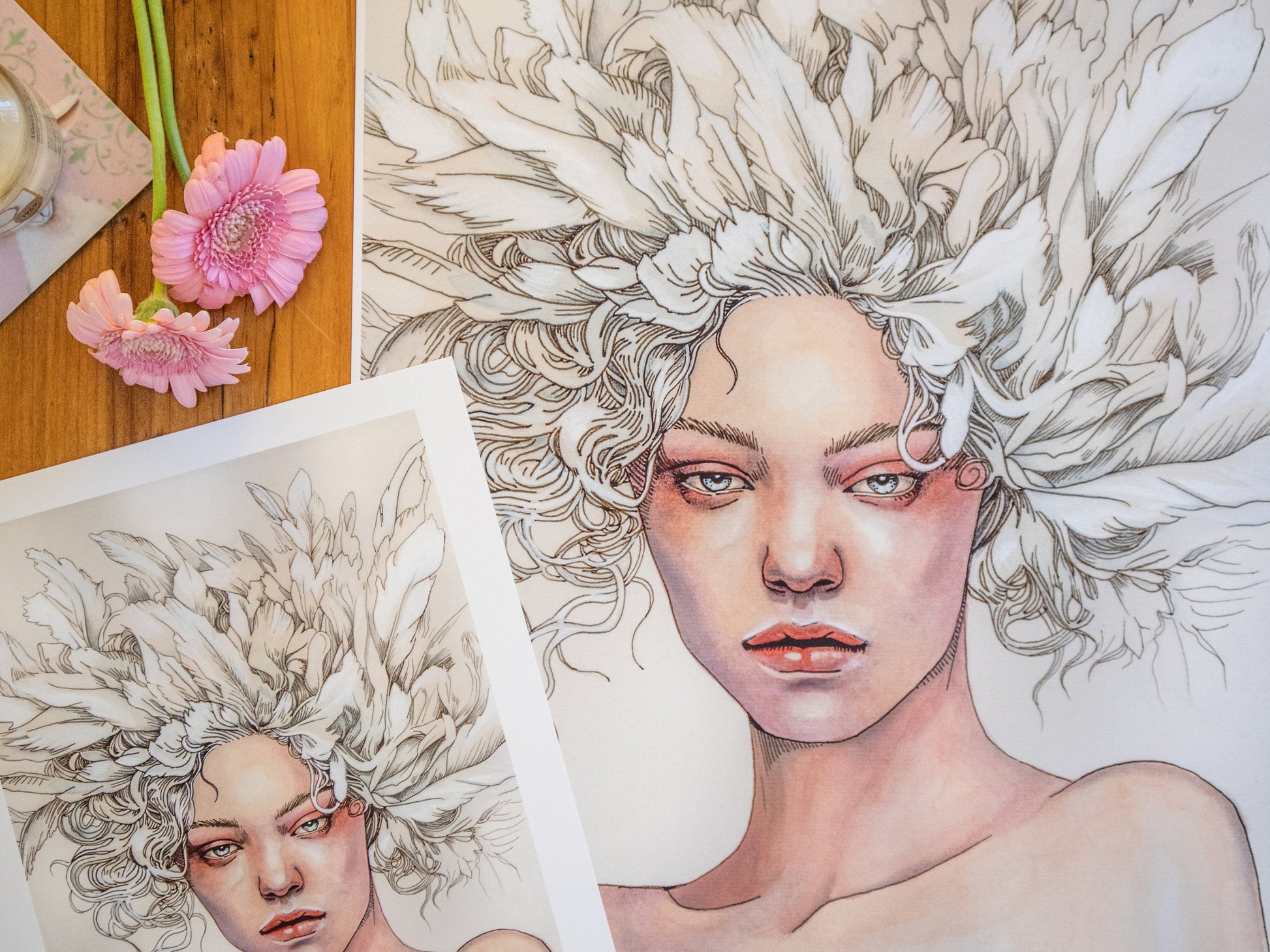 Fantasy art print of the 'Woman of the Skies' on archival paper, capturing nature and freedom.