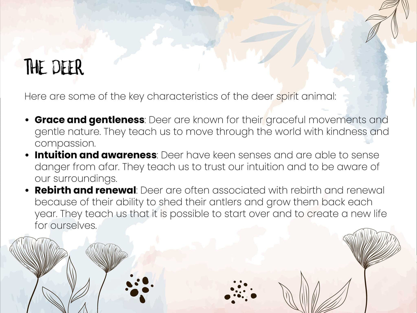 Deer Spirit Animal Coloring Page for Adults, Printable Deer Totem PDF, Mindful Coloring