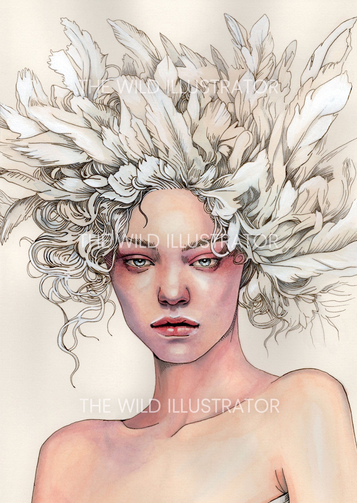 Fantasy art print of the 'Woman of the Skies' on archival paper, capturing nature and freedom.