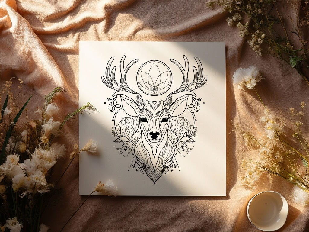 Deer Spirit Animal Coloring Page for Adults, Printable Deer Totem PDF, Mindful Coloring