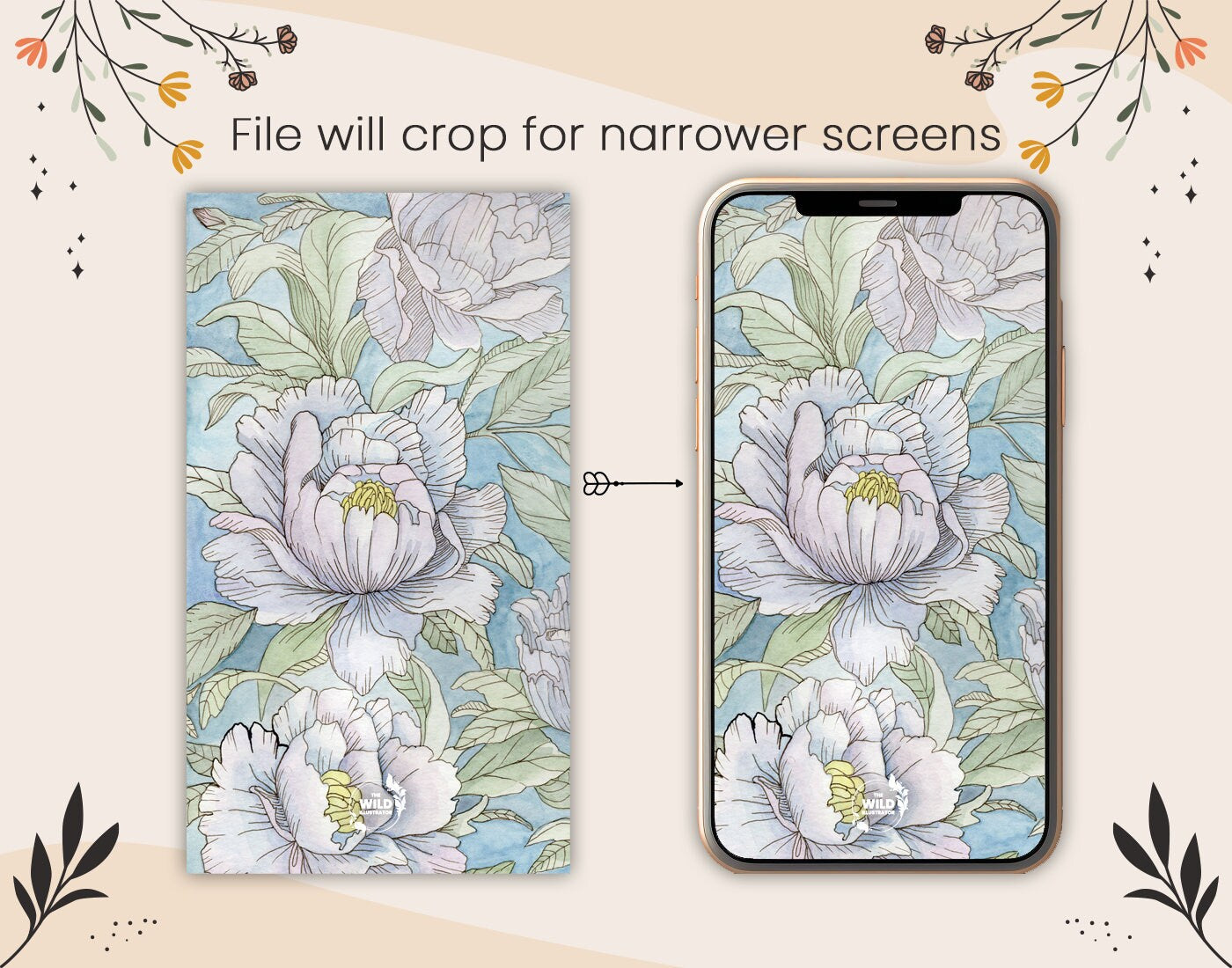 Peony digital phone wallpaper with a lush floral design in soft pastel hues; elegant background for smartphones.