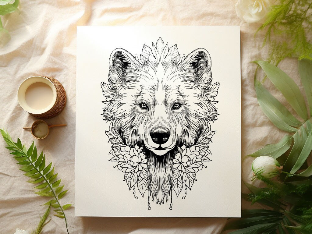 Bear Totem Animal Coloring Page for Adults, Spirit Animal Printable PDF, Mindful Coloring