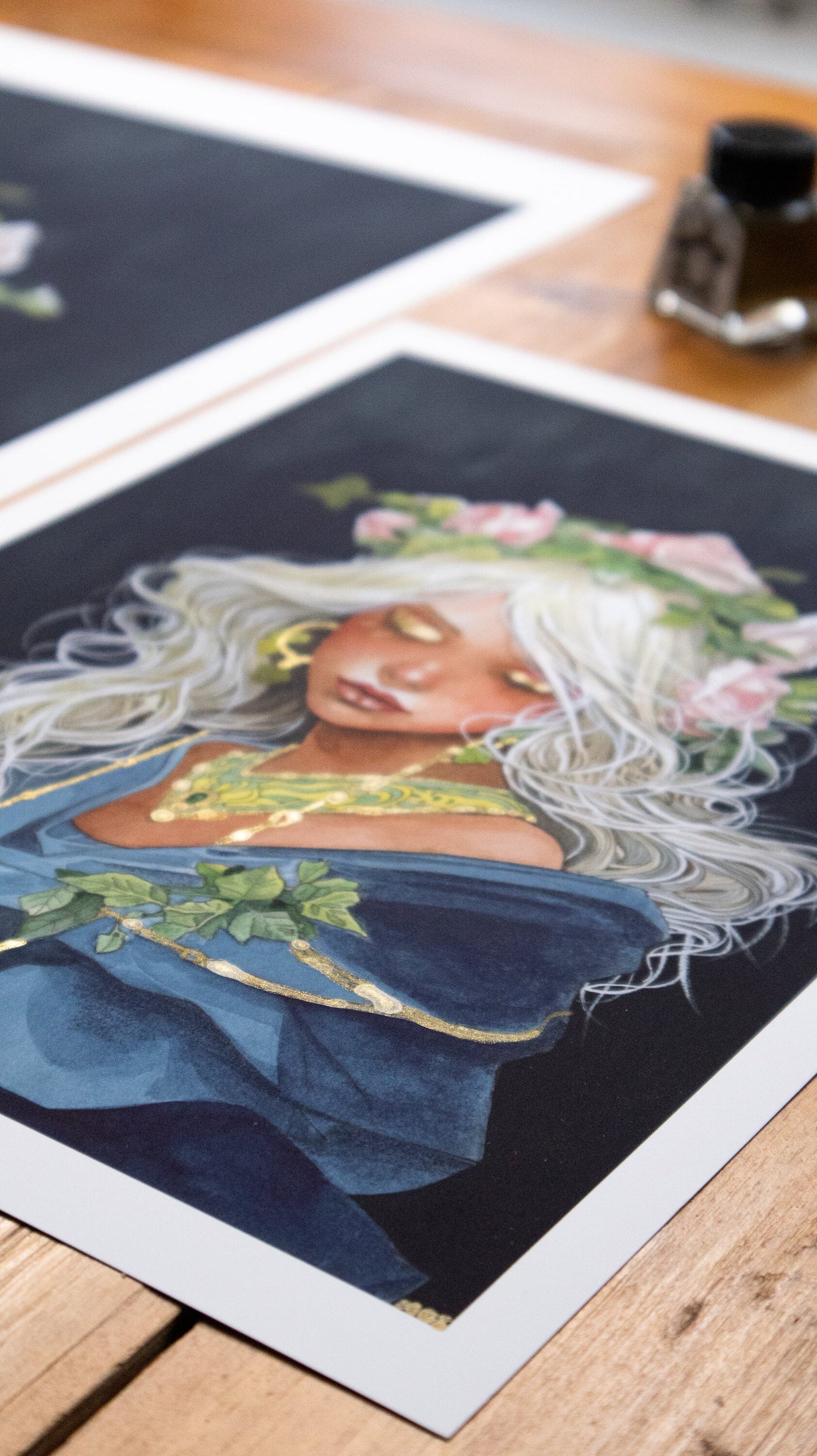 Queen of the Night Blooms Art Print | Hand-Embellished Gold Fantasy Decor