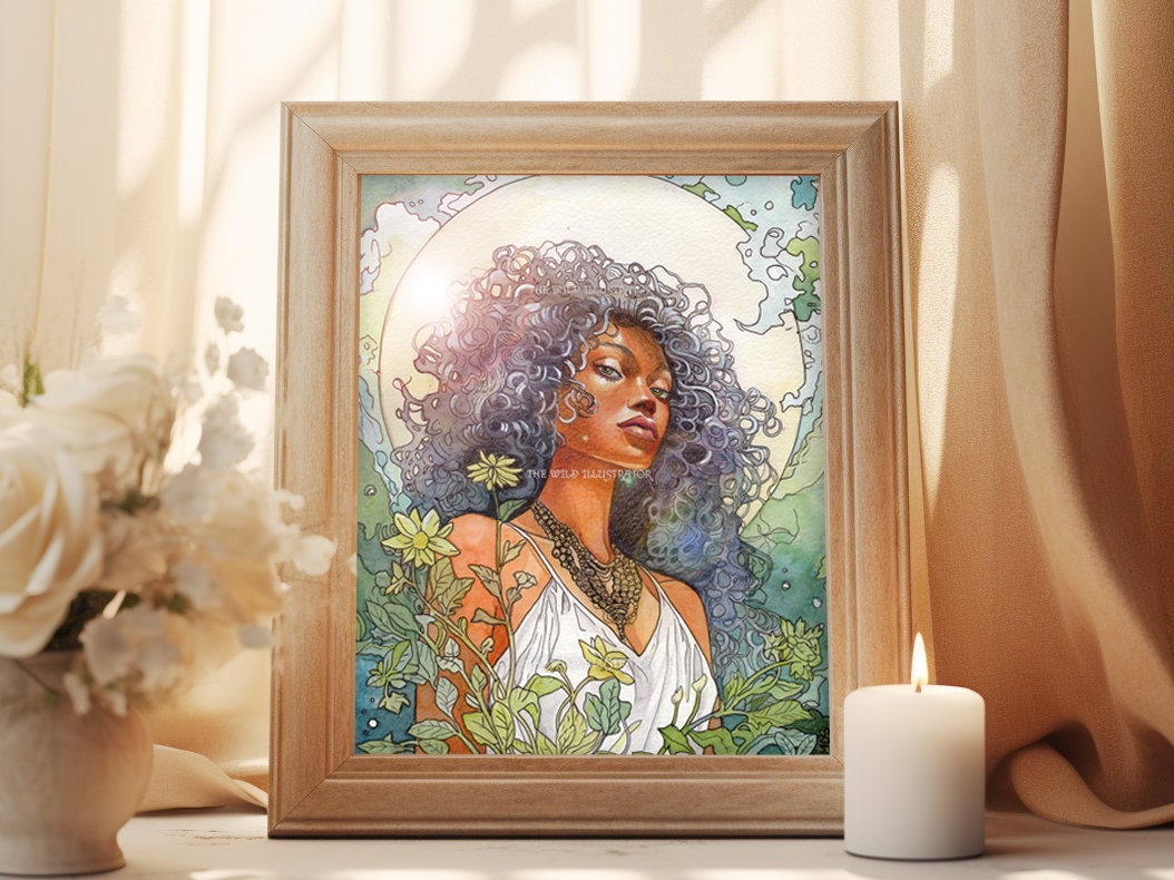 Original acrylic painting of a mystical woman in a moonlit grove, part of the Celestial Love Series.