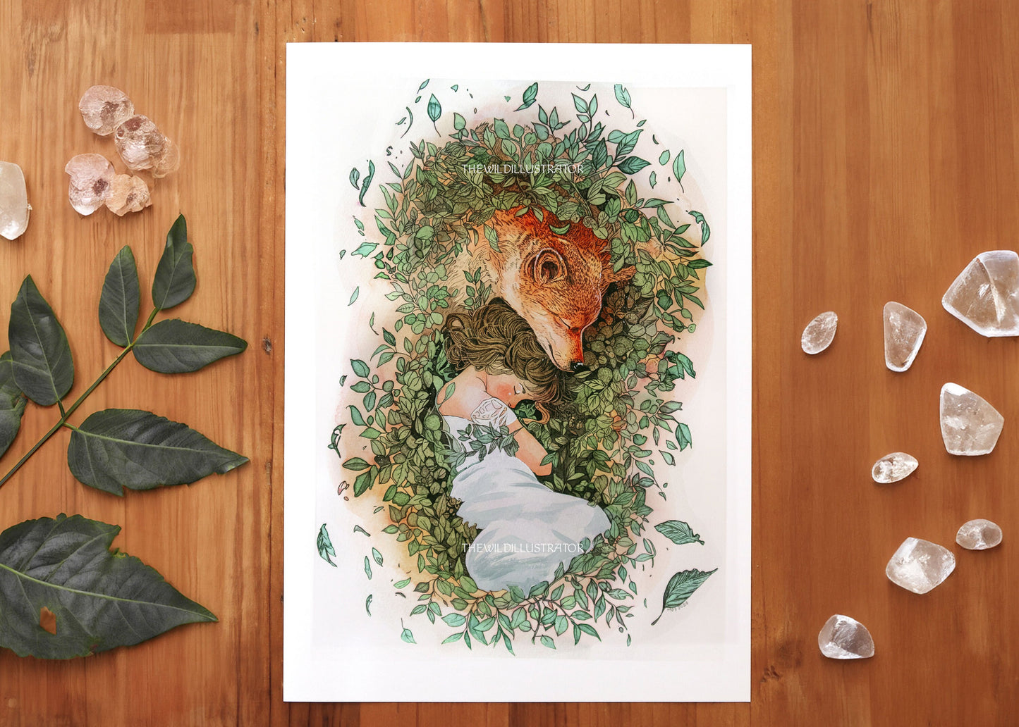 Art print of a girl and her Shiba Inu, surrounded by nature, symbolizing emotional healing.