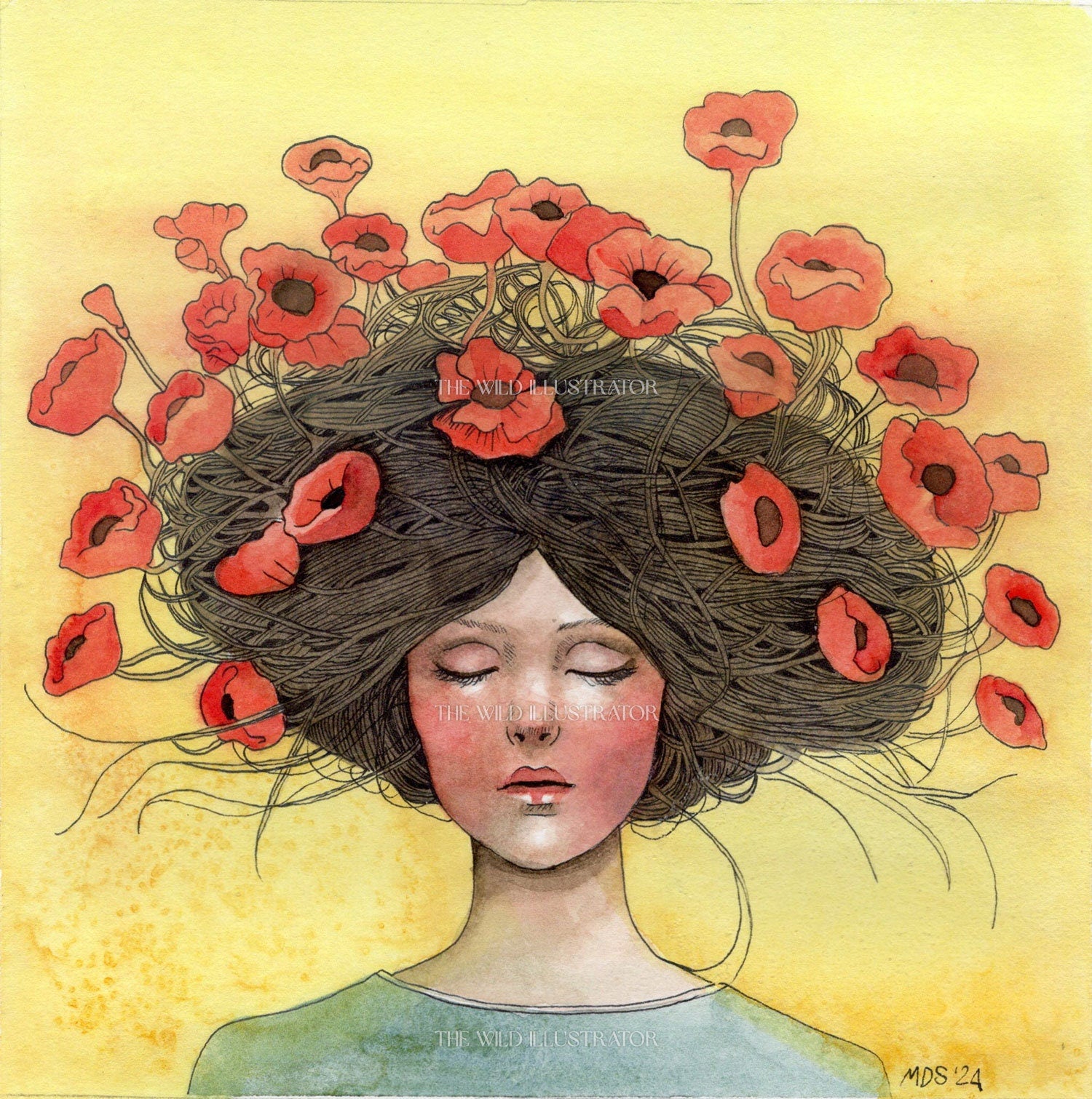 Garden of Dreams art print – Fantasy woman with poppies in her hair.