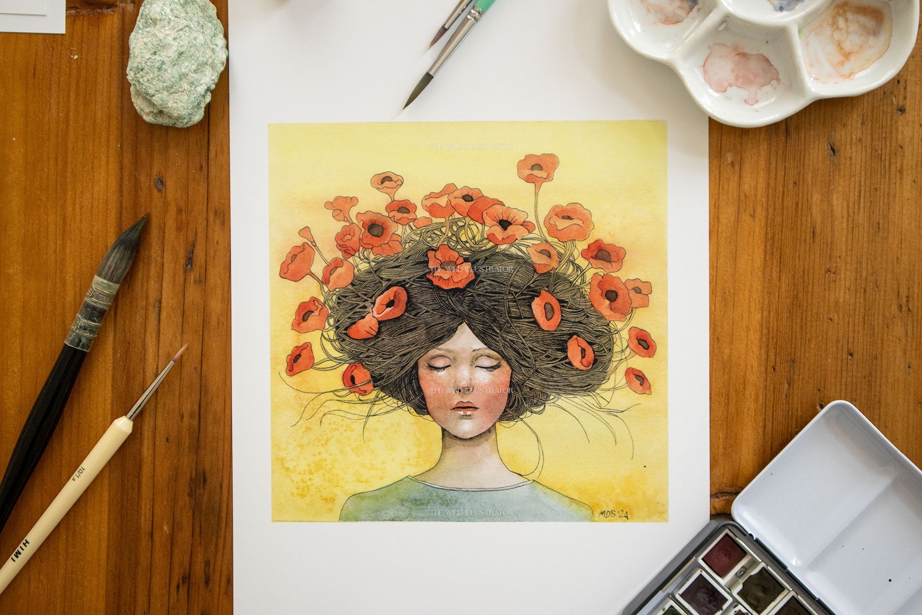 Garden of Dreams art print – Fantasy woman with poppies in her hair.