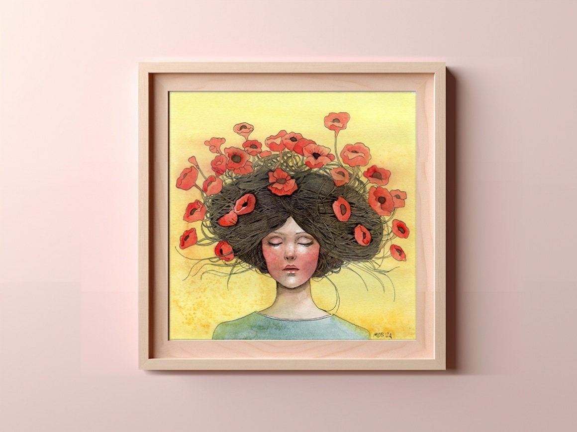 Garden of Dreams art print – Fantasy woman with poppies in her hair.