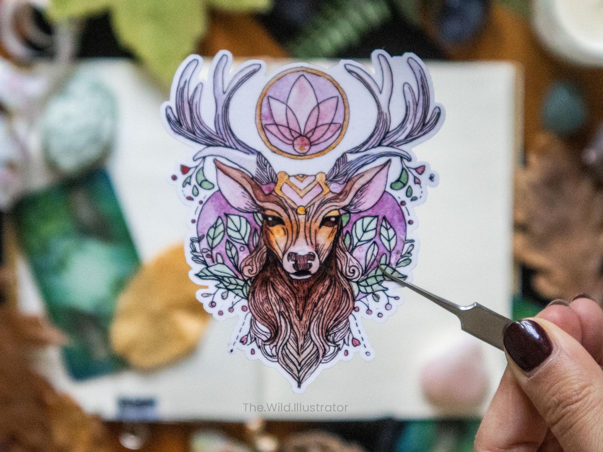 Deer Spirit Animal Sticker on glossy vinyl, featuring a gentle and graceful deer illustration, ideal for nature-inspired decor on journals, laptops, and water bottles.