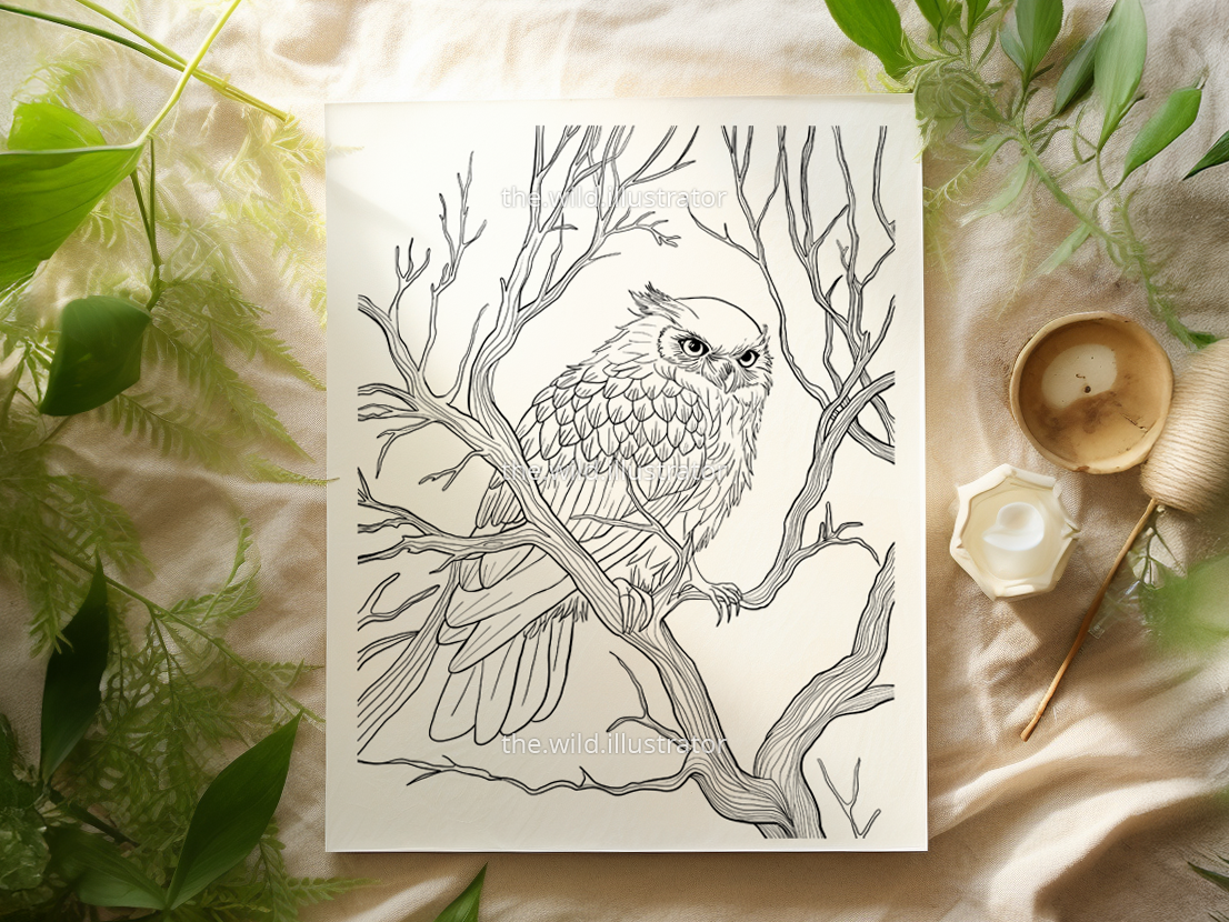 Owl Spirit Animal Coloring Page | Mystical Digital Download | Intuition & Wisdom